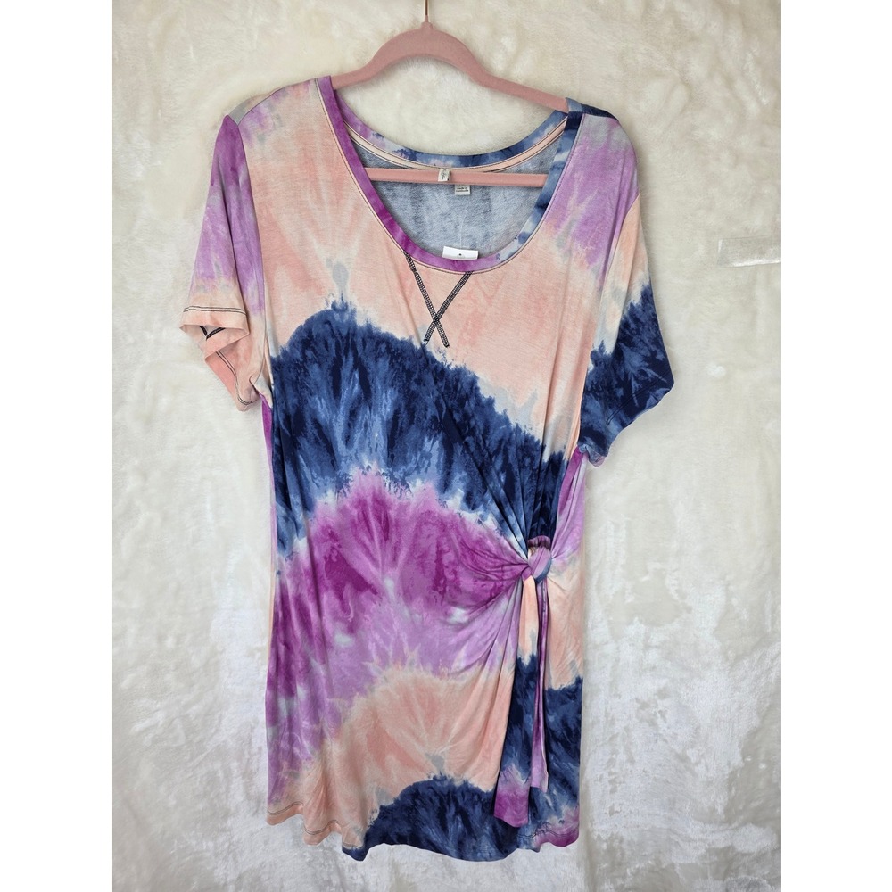Live Well Active Tie Dye Side Knot Top Meadow Mauve XL Super Soft‎ Short Sleeve